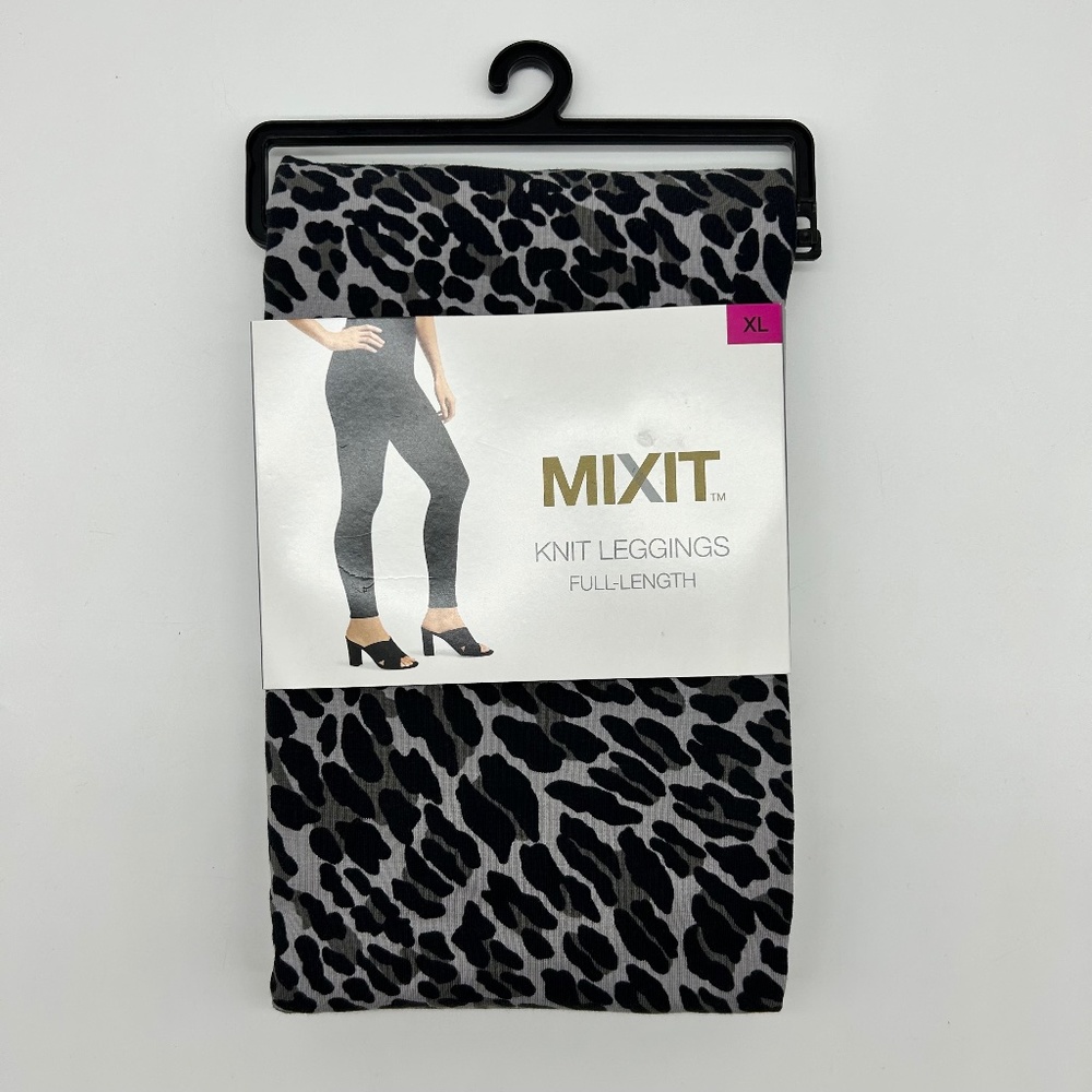 Mixit Women's Black Gray Leopard Mid Rise Full Length Leggings Size L XL - Picture 8 of 8